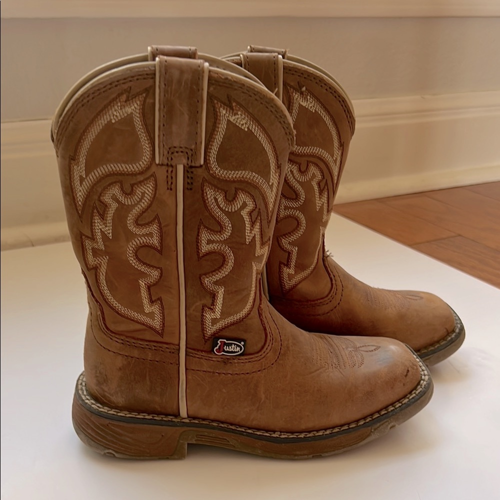 Justin Brown Kid’s Rush Junior Saddle Cowhide Western Boots, Sz 12D